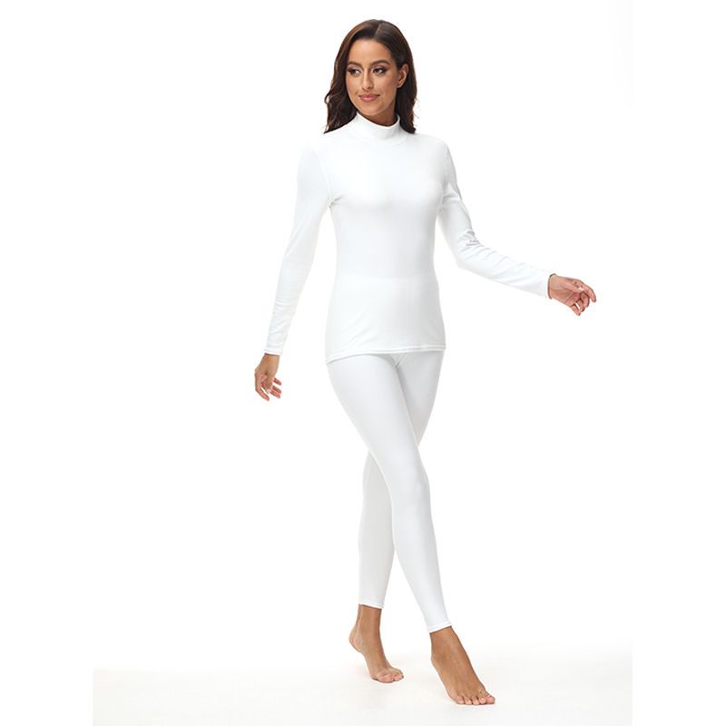 Women's Thermal Underwear Set High Neck Fleece Lined Long Sleeve Tops & Pants Winter Warm Base Layer Soft Stretchable Dralon Fabric Pure Color_voghion.com