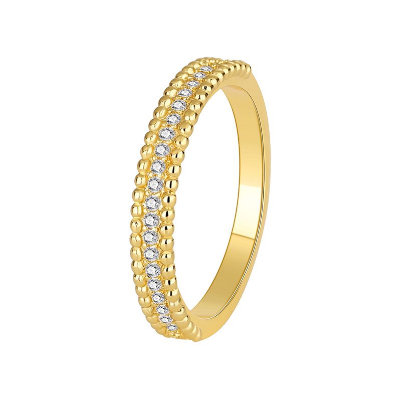 Moda Semplice Piccolo Rotondo Perline Micro Intarsiato Zircone Anello Femminile Ottone Placcato Oro Leggero Lusso Stile Freddo Anello_voghion.com