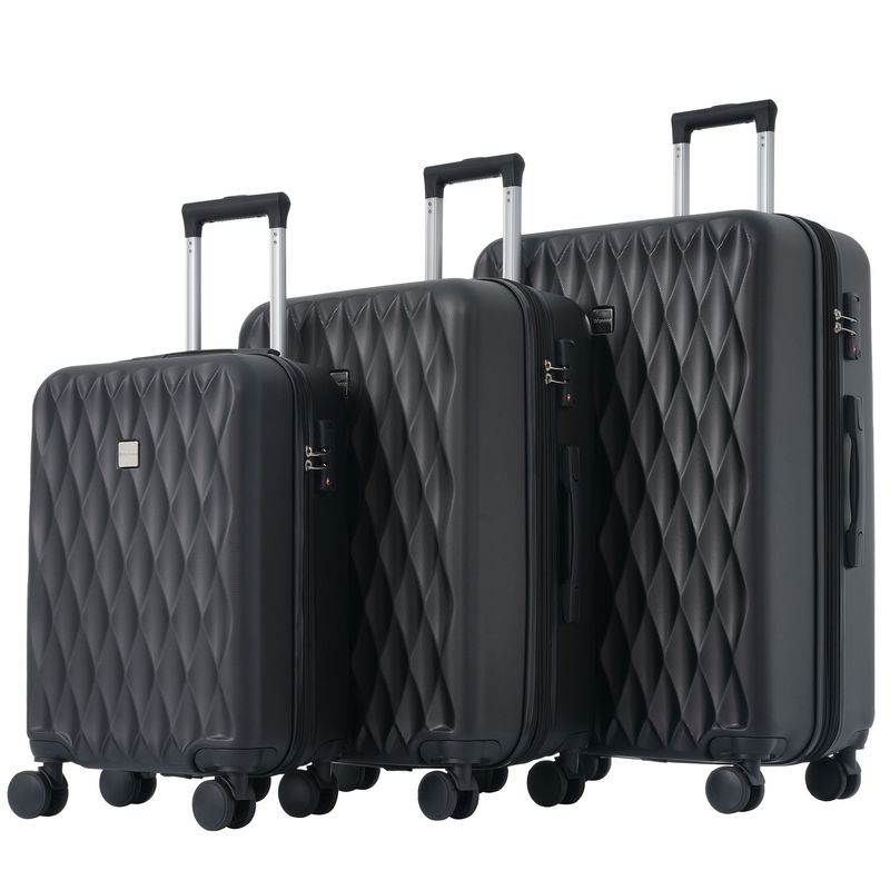 Koffer-Set, M-L-XL-Set, Hartschalen-Koffer, Rollkoffer, Reisekoffer, Handgepäck 4 Rollen, ABS-Material, TSA Zollschloss, Schwarz_voghion.com
