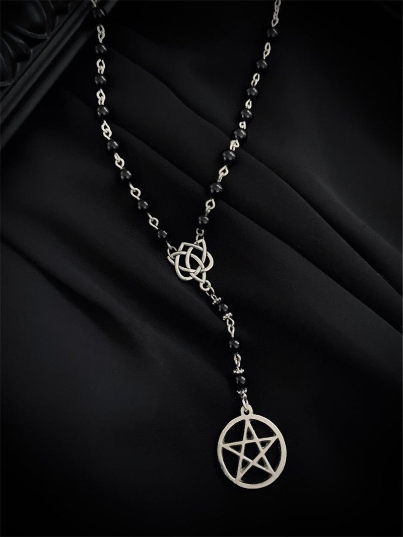 Colliers Collier Pentagramme Rose en Agate et Argent Fait Main_voghion.com