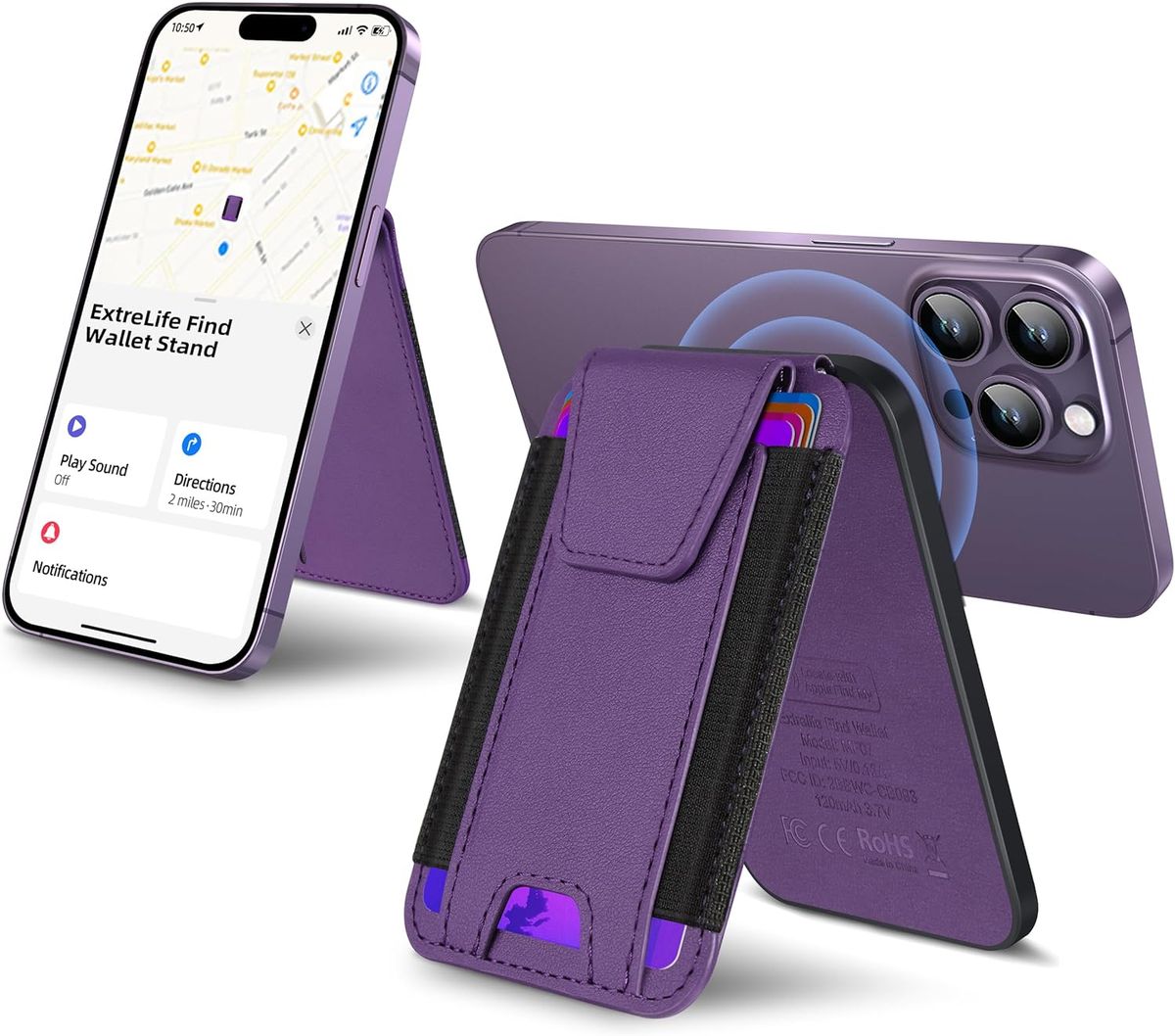 Magsafe-Halter, Apple Find My Functionality, magnetische Handy-Geldbörse mit Sichtschutzklappe, geeignet für iPhone 15 \/14 \/13_voghion.com