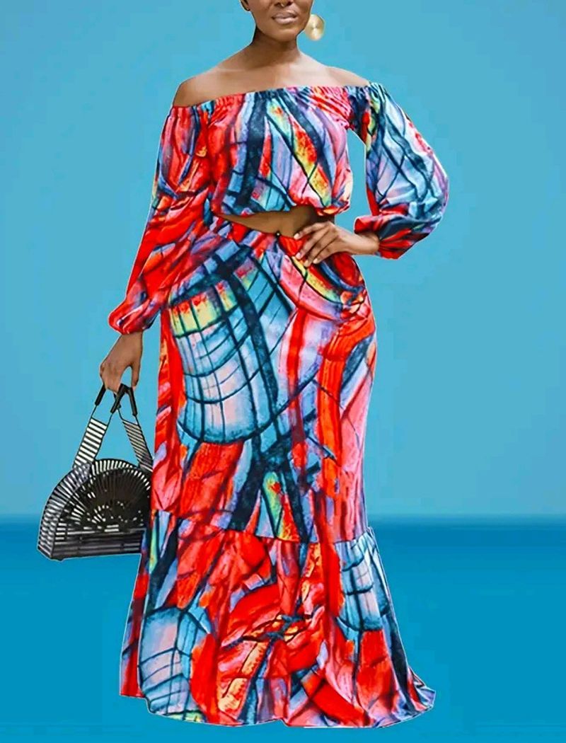 Women's clothing summer new arrival classic tie-dye print European and American large size two-piece skirt suit_voghion.com