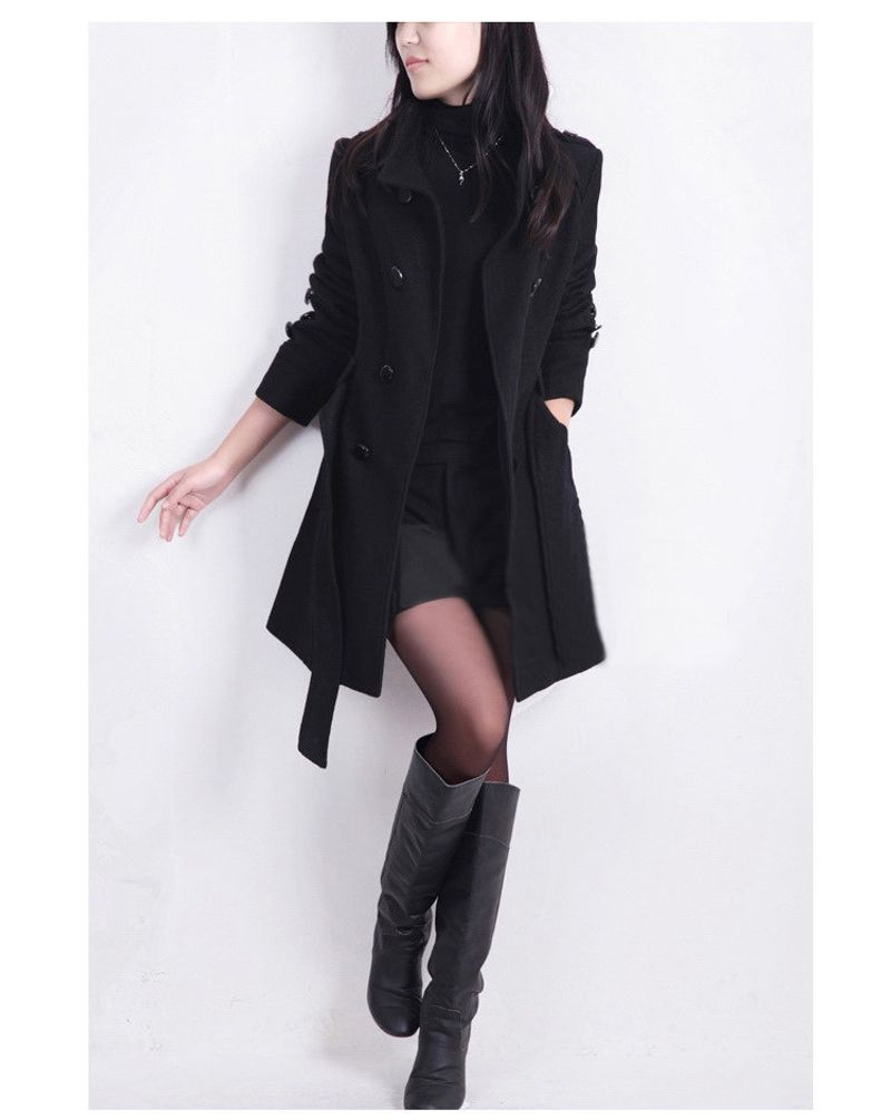 Schlanker langer doppelseitiger Wollmantel-Trenchcoat für Damen_voghion.com
