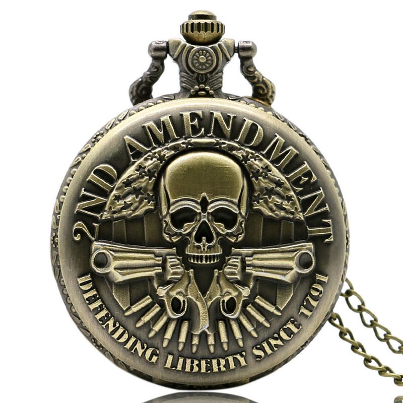 Hot Selling individualized design double gun ghost head vintage clamshell necklace large pocket watch_voghion.com