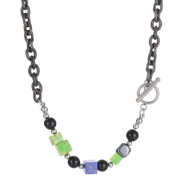 Design National Trend Hip Hop Perséinlechkeet High End Retro Männer a Fraen Accessoiren Schwaarz Achat Kubus Faarweg Steen Halskette_voghion.com