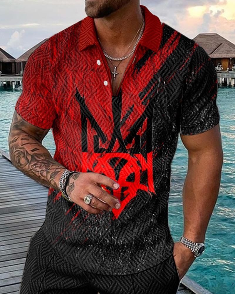 Sommer bedrucktes kurzärmliges Poloshirt Herren Revers T-Shirt Top_voghion.com
