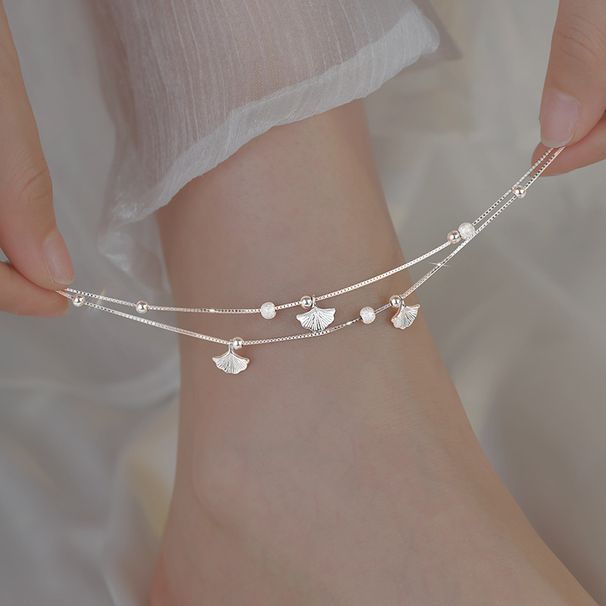 Three Lives With Apricot Crumbs Silver For Women, Light Luxury Niche Ginkgo Leaf Anklet Foot Jewelry 2025 New Model_voghion.com