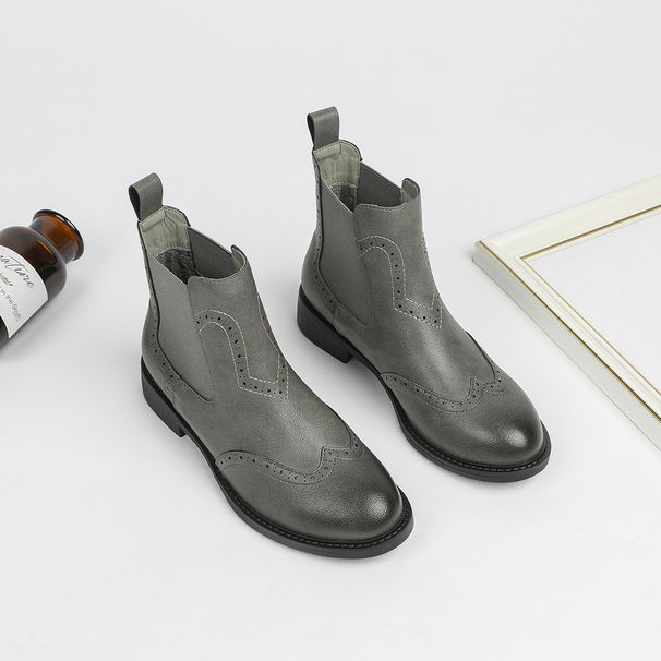 Neu Neue Runde Kappe Neue Für Frauen Britischen Brogue Geschnitzte Kurze Trendy High-Top Schuhe Pendler Weiche Rindsleder Stiefel_voghion.com