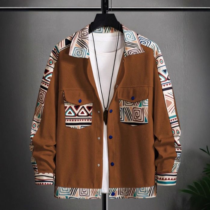 Herren Wolljacke Lässiges Reversmuster Patchwork Top_voghion.com