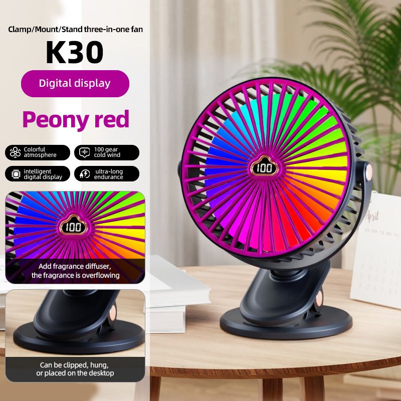 Digital Display Small Student Dormitory Bedside Night Light Clip Fan Office Desktop USB Rechargeable Silent_voghion.com