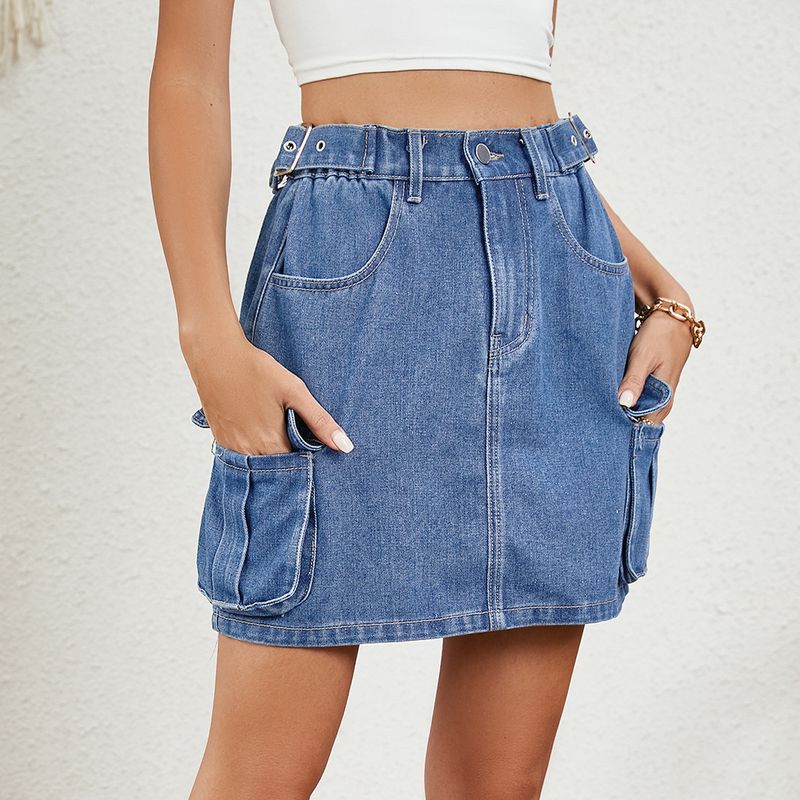 Women's Clothing Summer Washed Adjustable Waist Denim Short Skirt_voghion.com