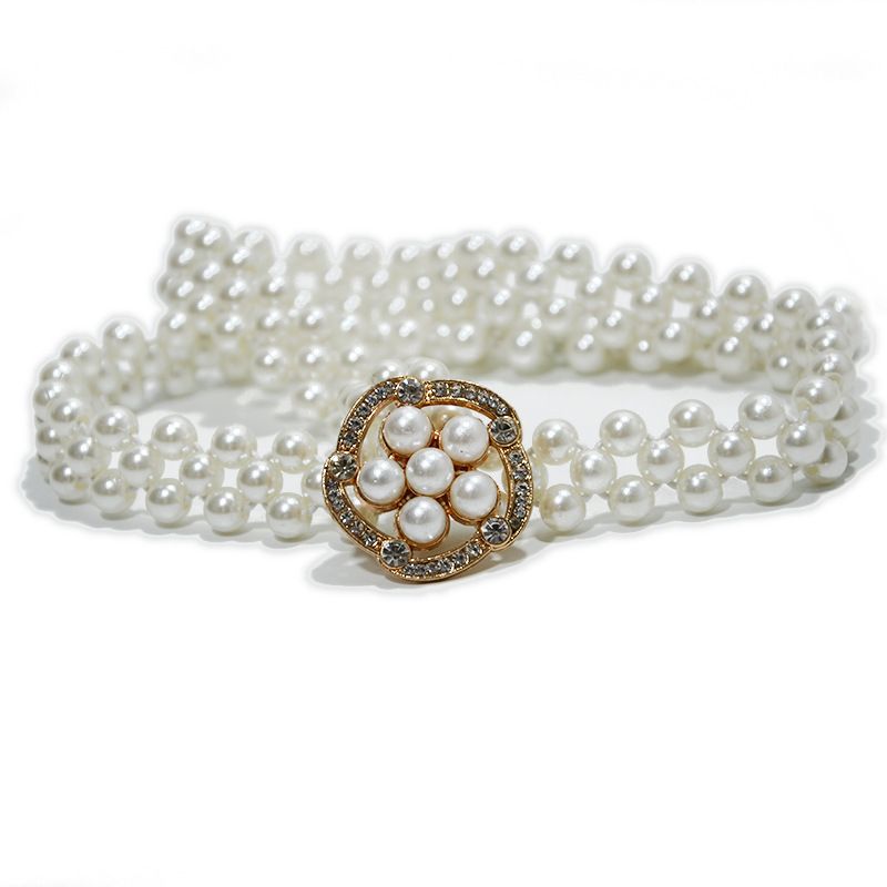 Kvinders bælte New Rose Spænde Elastic Pearl Talje Chain_voghion.com