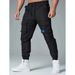 Men's Cargo Jogger Pants - Stylish Casual Workwear Trousers With Elastic Cuffs, Comfortable Polyester Fabric, Black/Dark Grey/Brown (S-XXL)_voghion.com