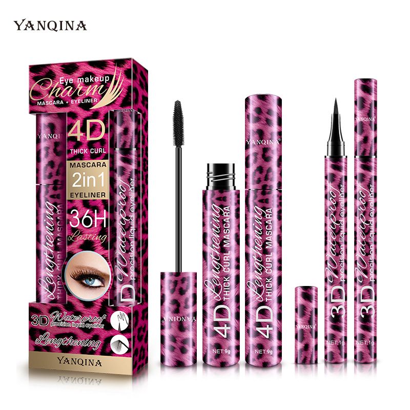 Conjunto de rímel 2 em 1 Red Leopard, delineador à prova d'água, com curvatura espessa e secagem rápida_voghion.com