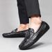 Live Broadcast Top Layer Crocodile Pattern Loafers Large Size Lazy Driving British Style Casual Cowhide Men's Shoes_voghion.com