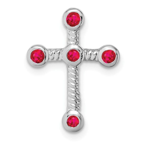 14k White Gold Ruby Cross Chain Slide_voghion.com