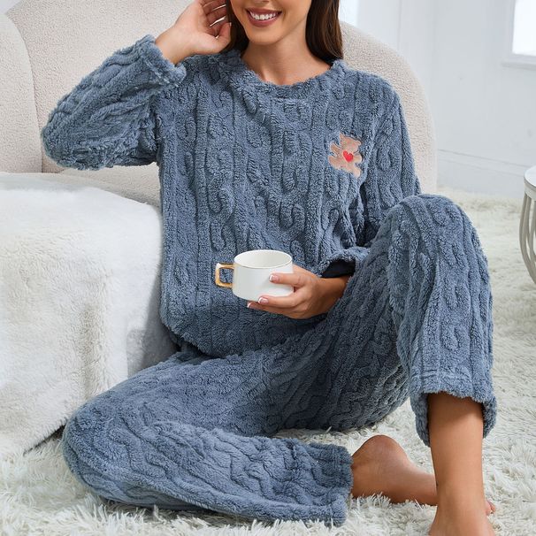 Autumn And Winter New Velvet Thickened Pajamas Women's Casual Long-sleeved Trousers Set_voghion.com