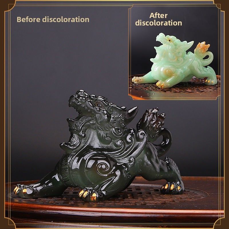 Adorno de mesa Pixiu que atrae la fortuna. Mascota que cambia de color. Sapo dorado. Juego de té creativo y brillante personalizado._voghion.com