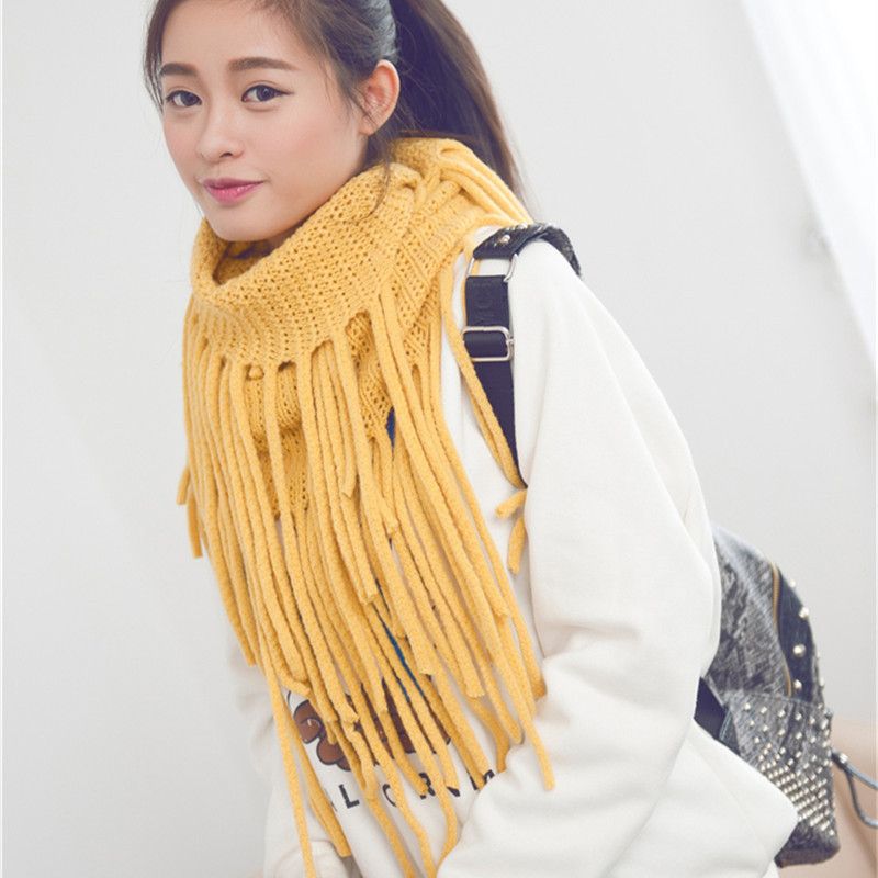 Korean version autumn and winter thickened pullover sweater long tassel knitted scarf dual-purpose neck cover shawl for_voghion.com