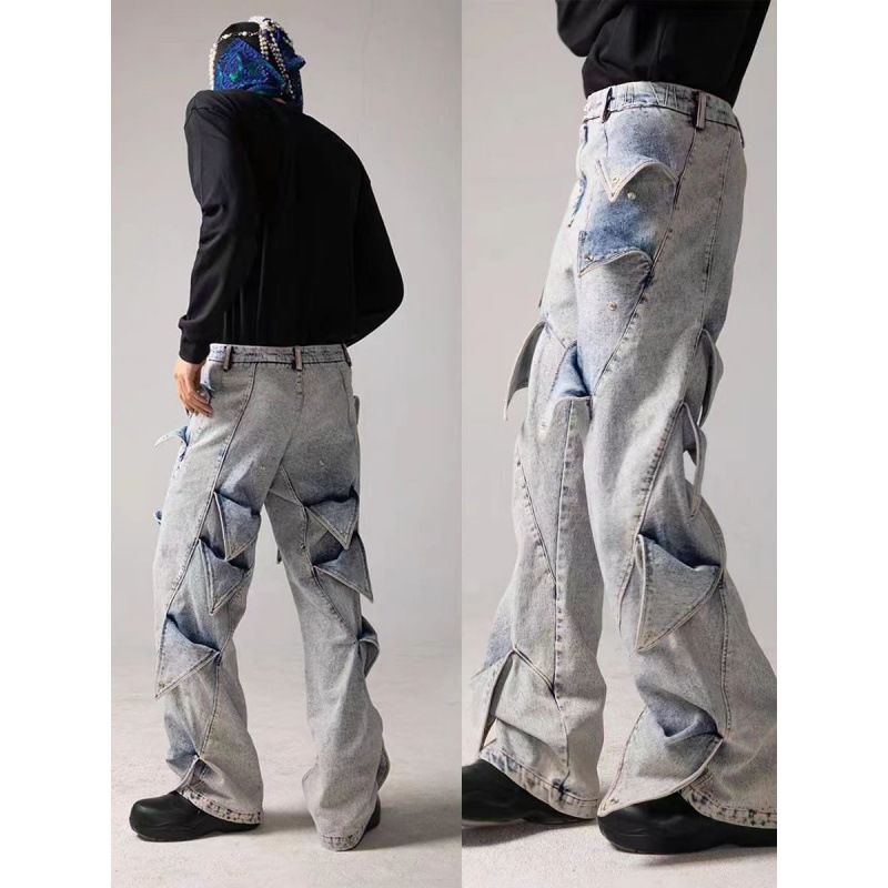 Men's Clothing High street retro deconstructed washed jeans for men and women, niche design, original art style, retro kid style_voghion.com