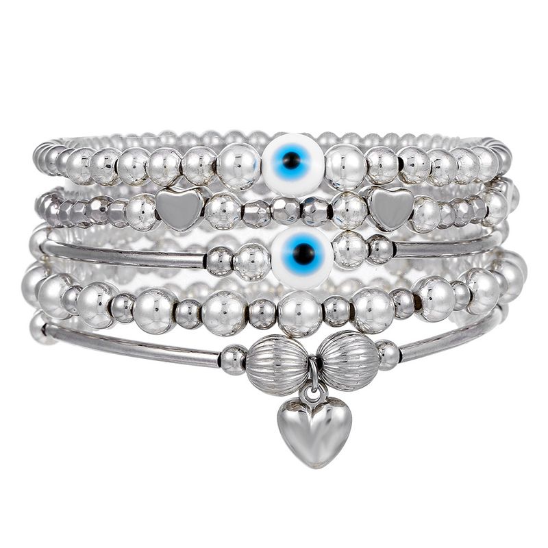 Zilveren kralen ogen CCB parel kristal armband vrouwelijke Bohemian stijl stapelbare elastische armband combinatie_voghion.com