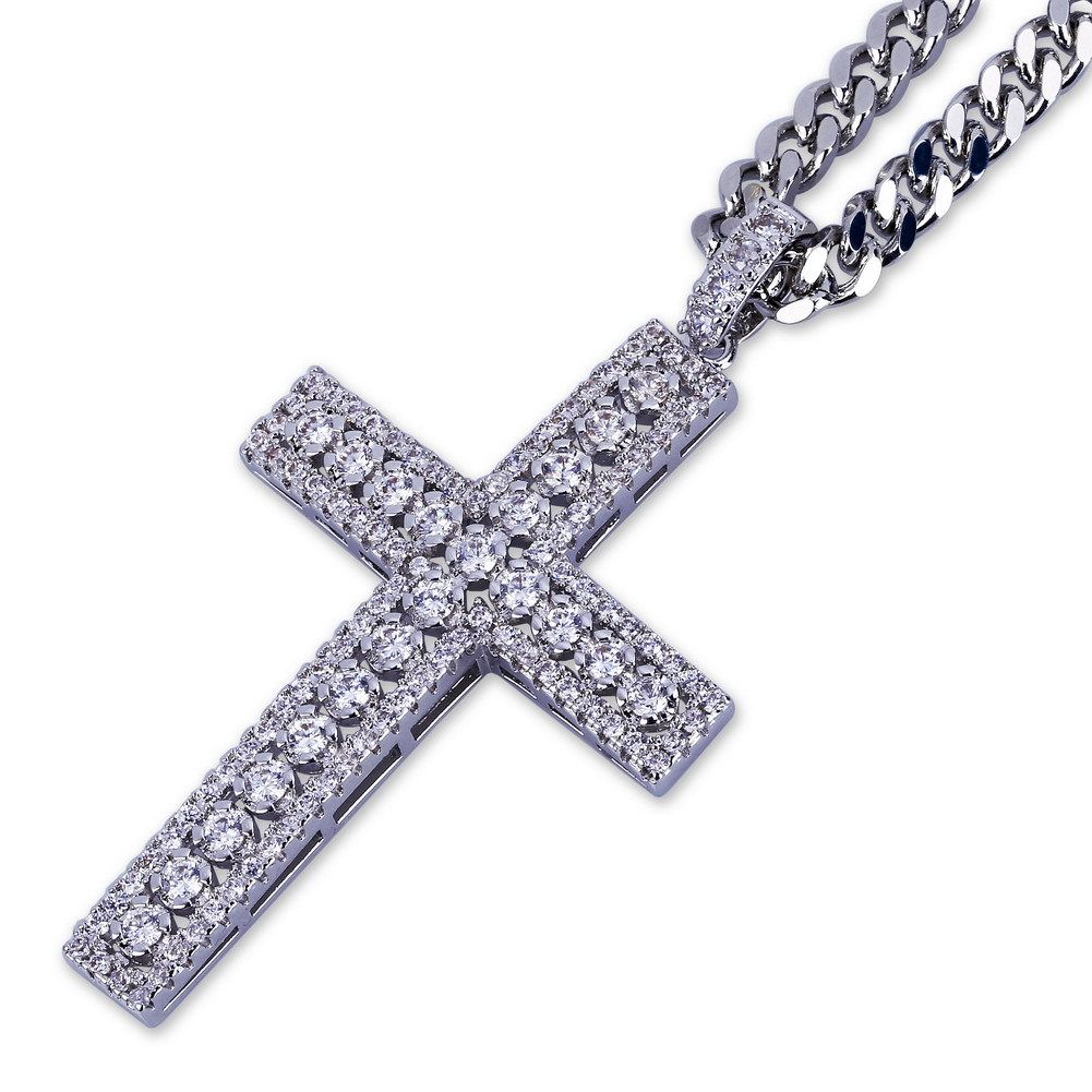 Heren Hip Hop Kruis Hanger Ketting met Micro-Pavé Zirkonia in Goud of Zilver, 3mm Gedraaide Ketting inbegrepen, Verstelbare Lengte 51-80cm_voghion.com