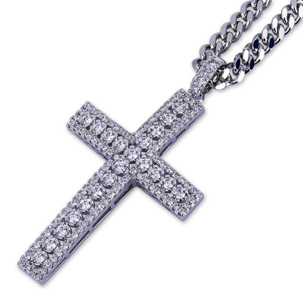 Heren Hip Hop Kruis Hanger Ketting met Micro-Pavé Zirkonia in Goud of Zilver, 3mm Gedraaide Ketting inbegrepen, Verstelbare Lengte 51-80cm_voghion.com