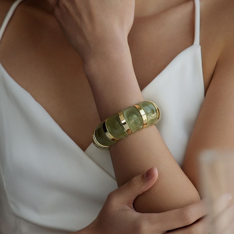 Vintage Acryl Stretch Armband - Elastischer Perlenketten Armreif für Frauen (Boho Chic Verstellbarer Schmuck, Unisex Minimalist Accessoire, Geschenk für Sie)_voghion.com