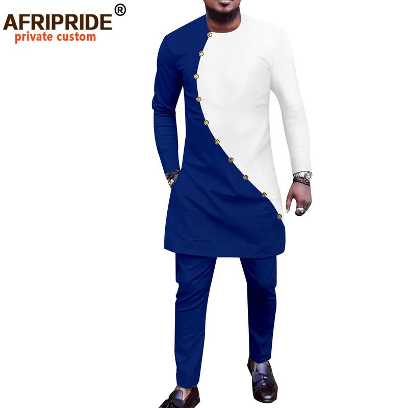 Ropa de hombre, chaqueta y pantalones informales de algodón de color sólido étnico africano para hombre_voghion.com