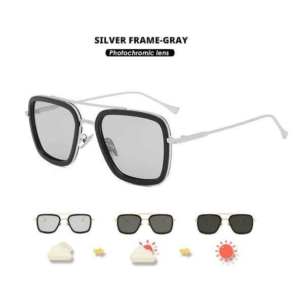 Top Quality Tony Stark Square Sunglasses Photochromic Polarized Men Glasses Steampunk Eyewear Driving Goggles zonnebril_voghion.com