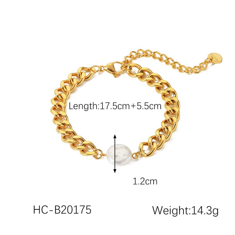 Bracciale da donna in acciaio inossidabile con catena cubana in perle barocche, stile Ins, tendenza moda, resistente allo sbiadimento_voghion.com