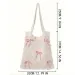 Preppy Style Crochet Tote With Butterfly Accents Solid Color Polyester Shoulder Foldable Fashion Beach Bag 250402_voghion.com