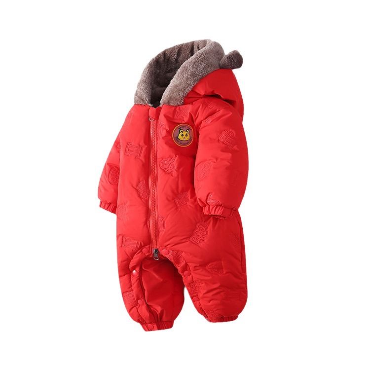 Children's Clothing Winter Newborn Plus Cotton Male And Female Baby Onesie Plus Fleece-padded Outerwear_voghion.com