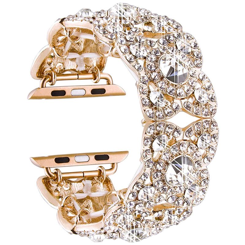 Geschikt voor Apple Watch 8, 7, 6, SE, 5, 4, 3-serie, vierbladige bloemen metalen diamanten horlogeband_voghion.com