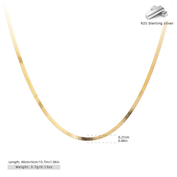 Collana da donna in argento sterling S925 con catena a serpente piatta, pendente minimalista a forma di U, pezzo leggero e delicato da indossare a strati._voghion.com