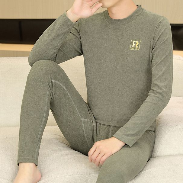 Premium geborduurde thermische onderkledingset voor heren, winterbasislaag met hoge hals en fleecevoering, ultrawarme dubbelzijdige stof voor koud weer_voghion.com