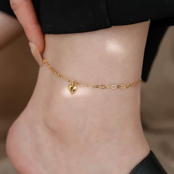 Cavigliera versatile per donna, placcata in argento puro e oro 14 carati, con design a forma di cuore e catena a rombi intrecciati._voghion.com