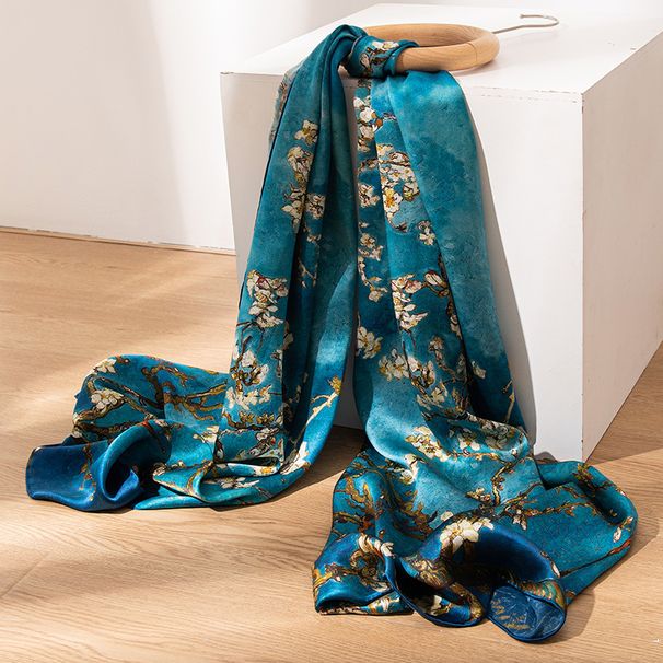 Mulberry Silk, Silk Scarf, Women's Spring/Summer 2024 Versatile Ink and Bamboo Printed Long Shave, Sun Protection Shawl,_voghion.com