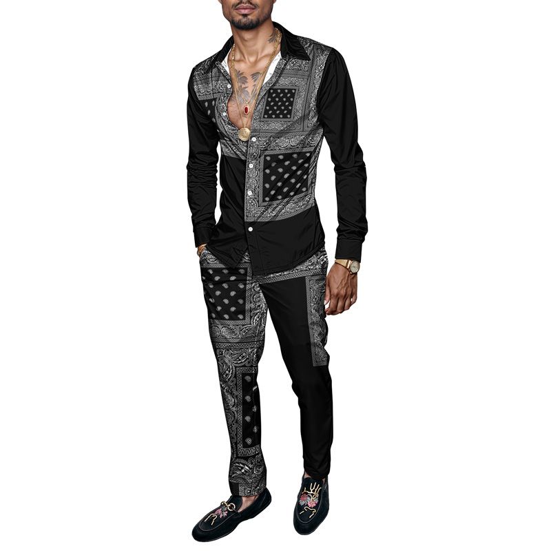 2025 neue Frühling Sommer Männer Shirt Set Peiris Print Mode Druck Zwei Stück Set Herren Muster Leichte Party Lange Ärmel_voghion.com