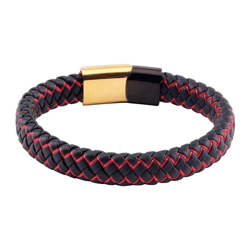Braccialetto portafortuna rosso in corda nera in pelle intrecciata stile foresta, alla moda, da uomo, leggero, di lusso, di alta qualità_voghion.com