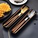 Portable Chopsticks Spoon Fork Set Three Piece Student Stainless Steel Cutlery With Box One Set_voghion.com