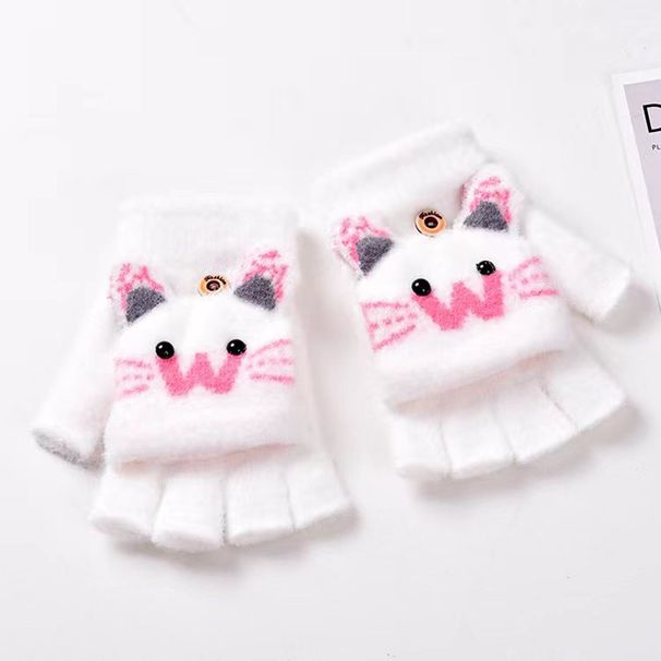 Gants d'écriture scolaires sans doigts, en polaire chaude et imperméable, pour enfants, avec rabat et motif dessin animé mignon en peluche._voghion.com