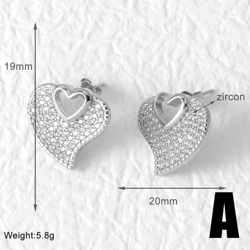 1 Pair Modern Simple Style Heart Shape Plating Inlay Copper Zircon Ear Studs_voghion.com
