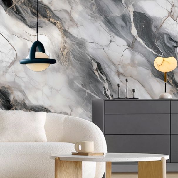 Thickened Gray Oil-Proof Sticker PET Self-Adhesive Kitchen Home Decoration Marble Wallpaper_voghion.com