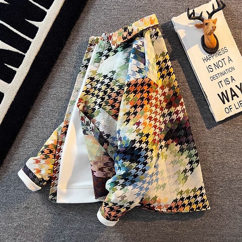 Men's Stylish Gradient Plaid Jacket - Premium Houndstooth Design, Lightweight & Comfortable For Spring & Autumn_voghion.com