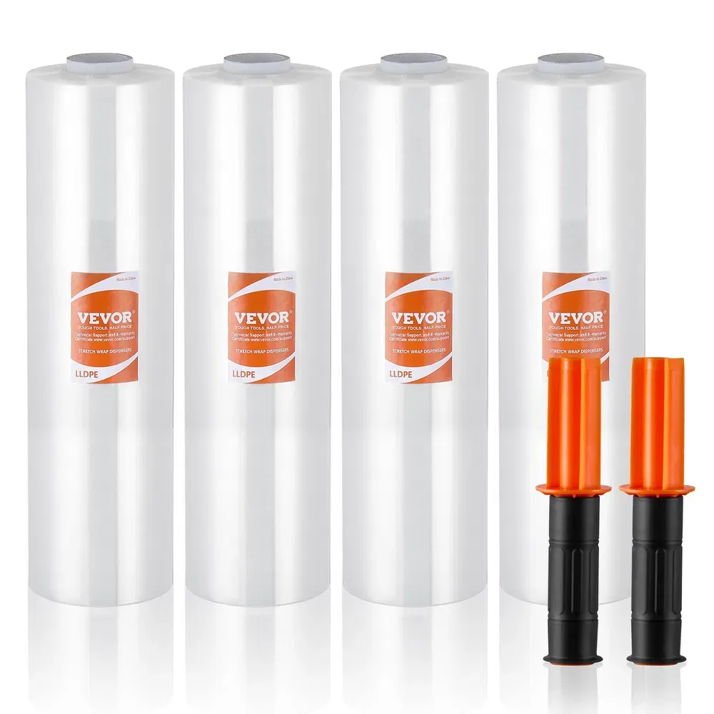Pellicola estensibile VEVOR, 15 pollici x 1200 piedi, confezione da 4, rotolo di pellicola estensibile trasparente e resistente per uso industriale calibro 80, pellicola estensibile termoretraibile per impieghi gravosi_voghion.com