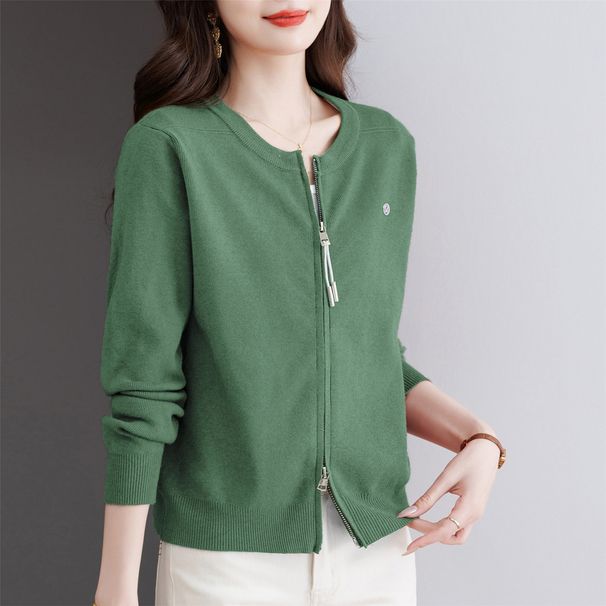 ragazza Hengyuanxiang Maglione primaverile e autunnale con doppia cerniera Felpa a maniche lunghe Giacca da baseball in maglia rossa da donna_voghion.com