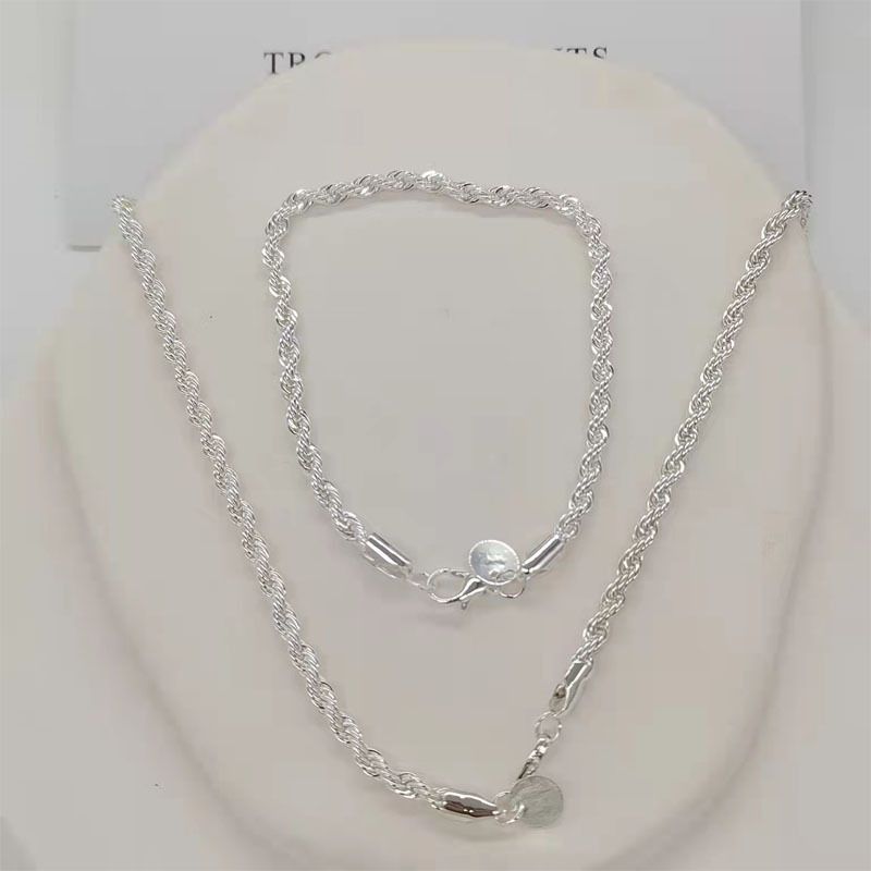 Hot Selling Men's 3mm Chain Necklace Bracelet Simple Hip Hop Gold Plated Twist Rope Chain Exclusively Available_voghion.com