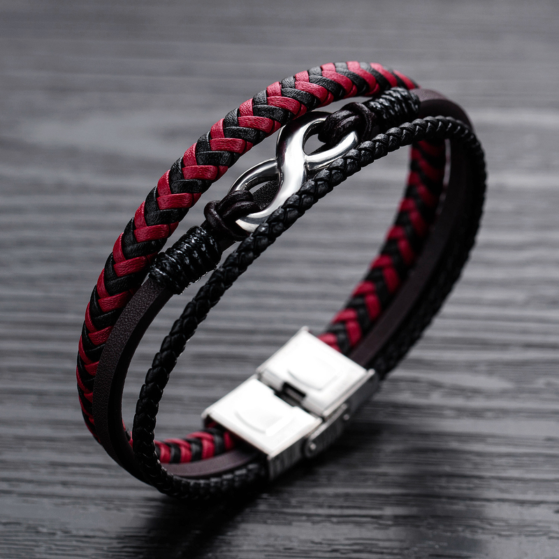 Bracciale in pelle popolare Bracciale in pelle da uomo Bracciale in pelle nera rossa_voghion.com