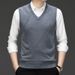 Men's Sleeveless Solid Color Knitted Vest For Middle Aged Men V Neck Thickened Pullover Knitted Vest For Dads_voghion.com